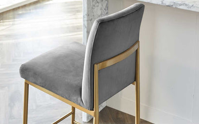 Keira Dark Grey Velvet And Brass Static Barstool