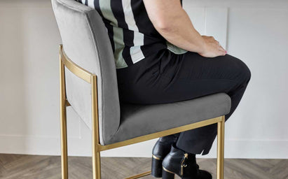 Keira Dark Grey Velvet And Brass Static Barstool