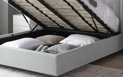 Lenora Grey Fabric King Size Ottoman Storage Bed