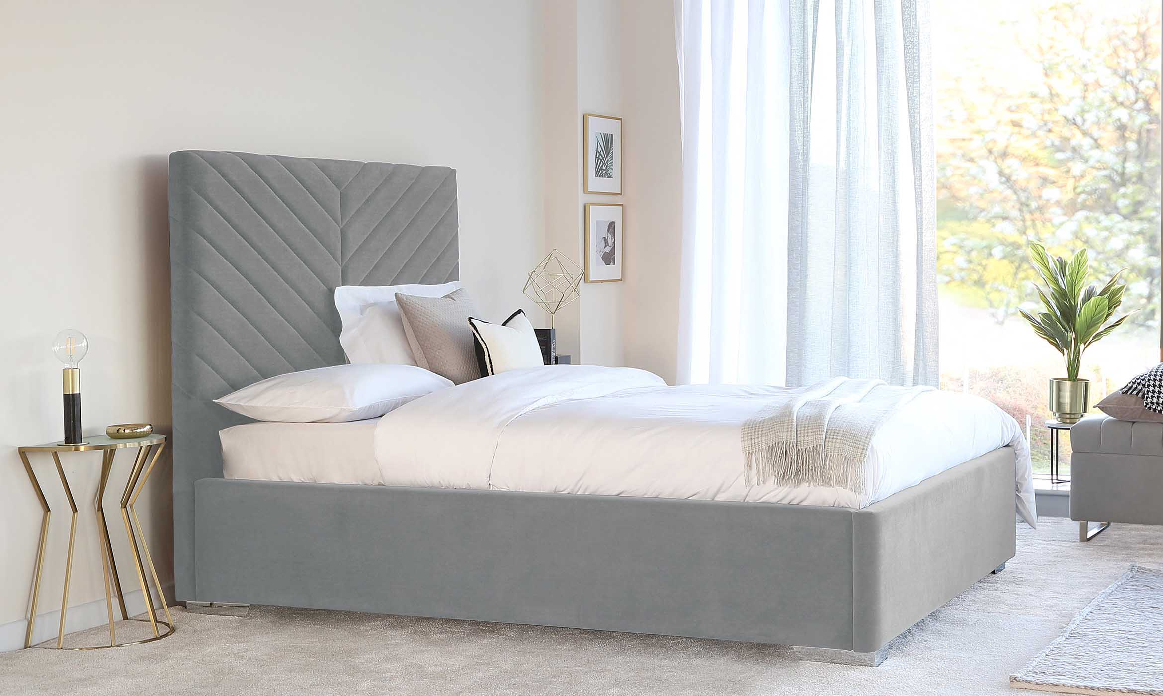 Leo Light Grey Velvet Super King Size Ottoman Storage Bed