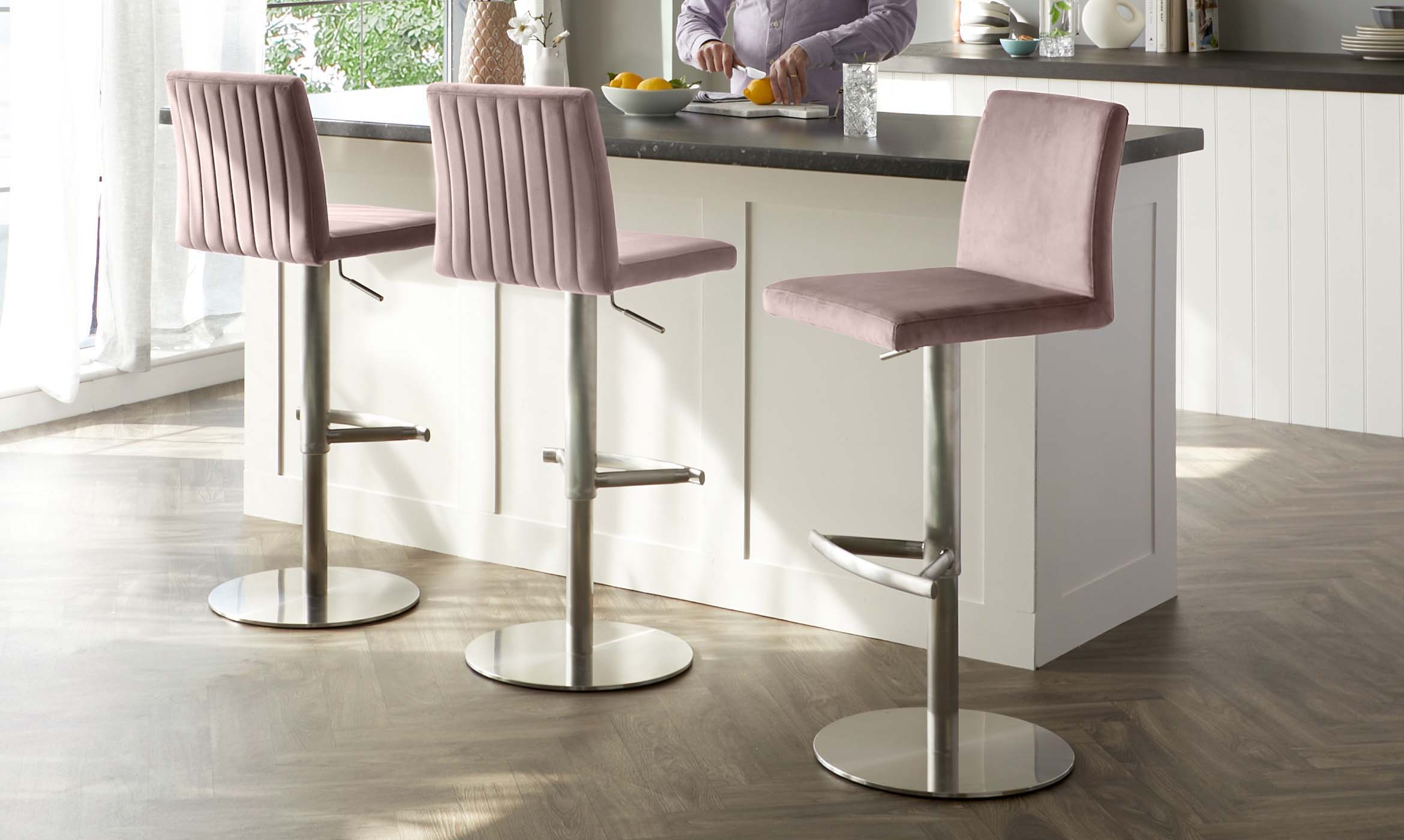 Lesley Blush Pink Velvet Gas Lift Barstool