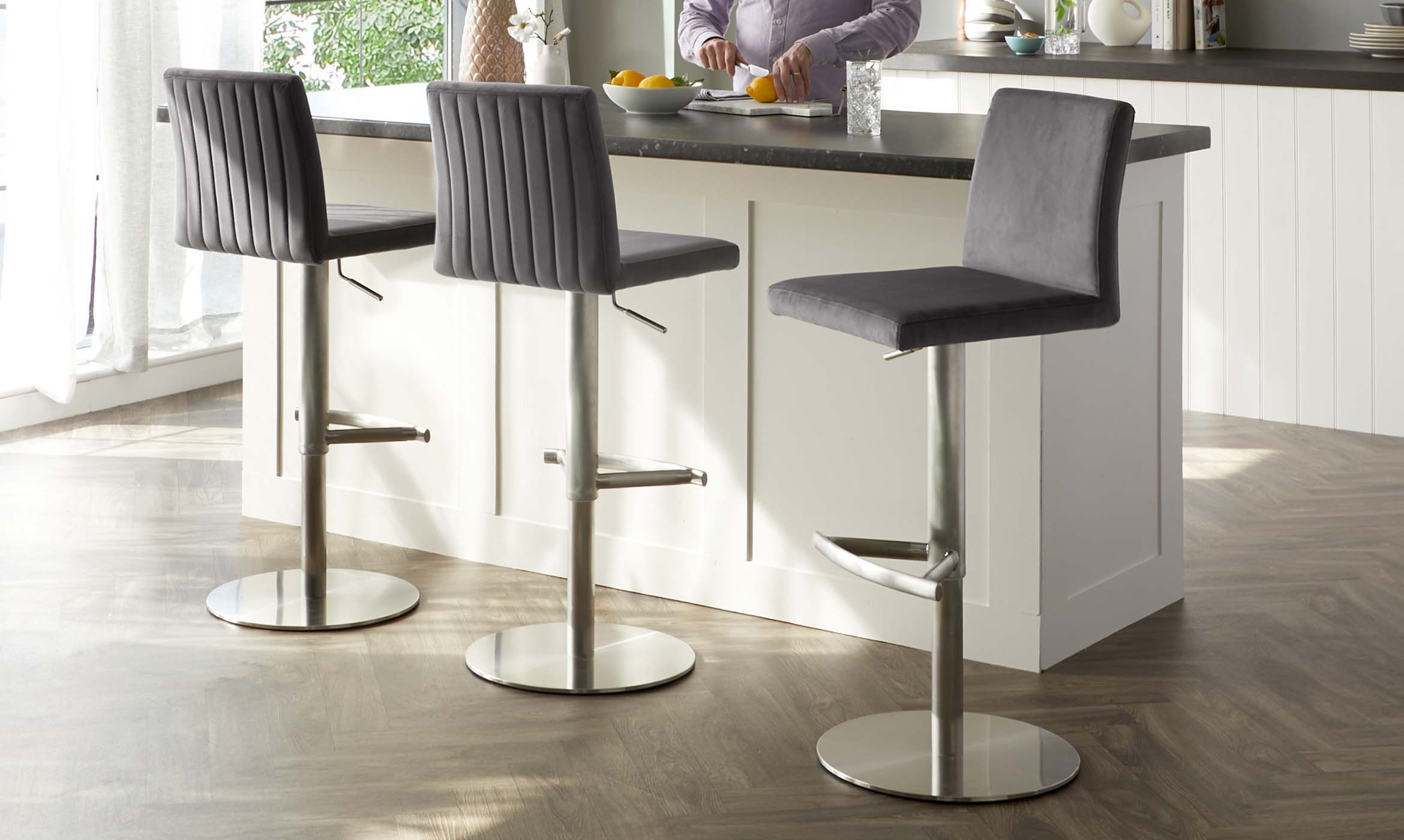 Lesley Dark Grey Velvet Gas Lift Bar Stool