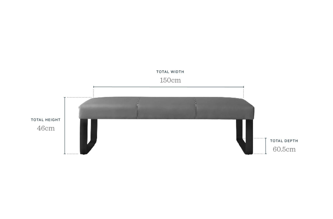 Loop 3 Seater Grey Faux Leather & Stainless Steel Bench Without Backrest