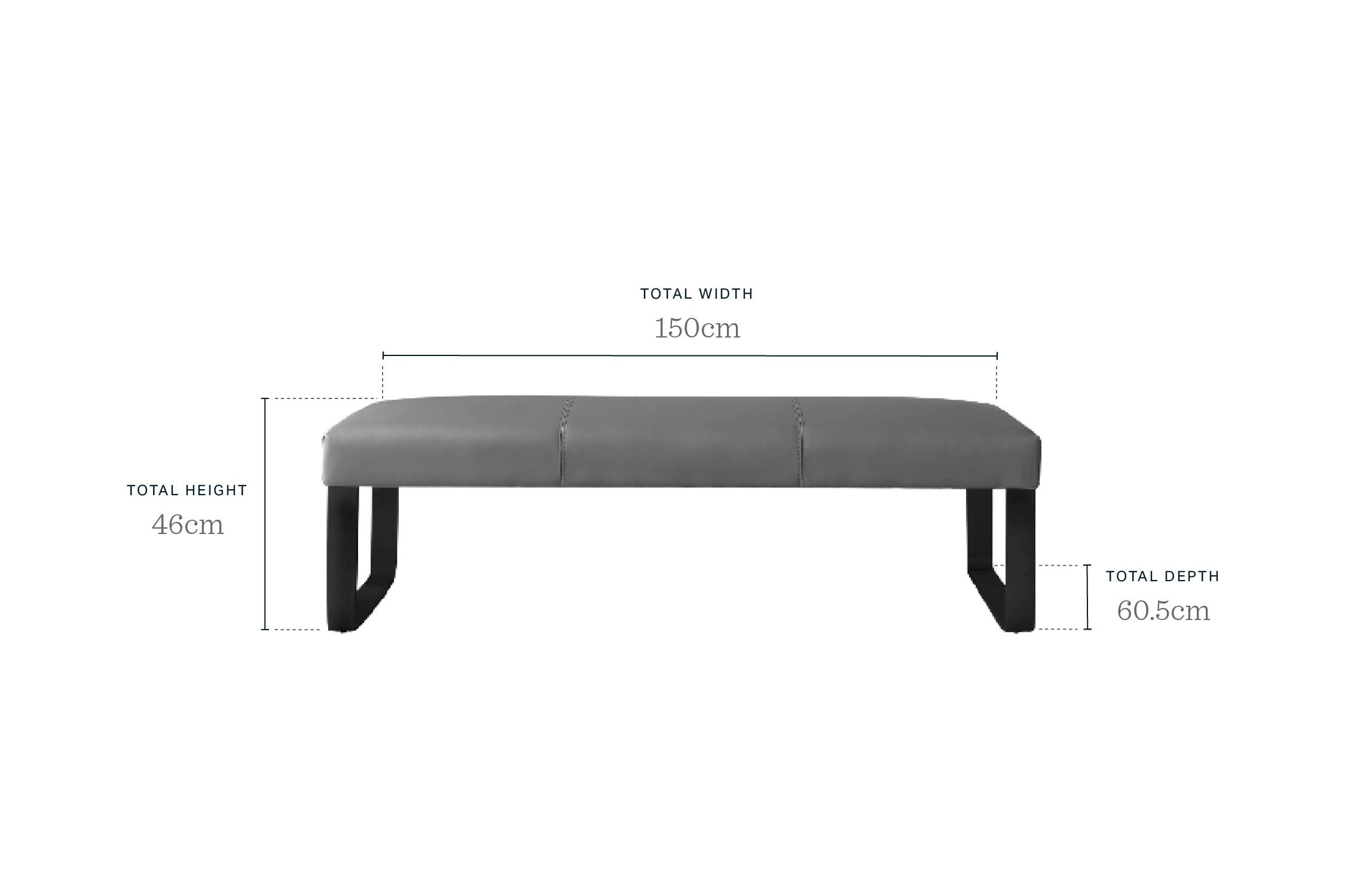 Loop 3 Seater Grey Faux Leather & Stainless Steel Bench Without Backrest