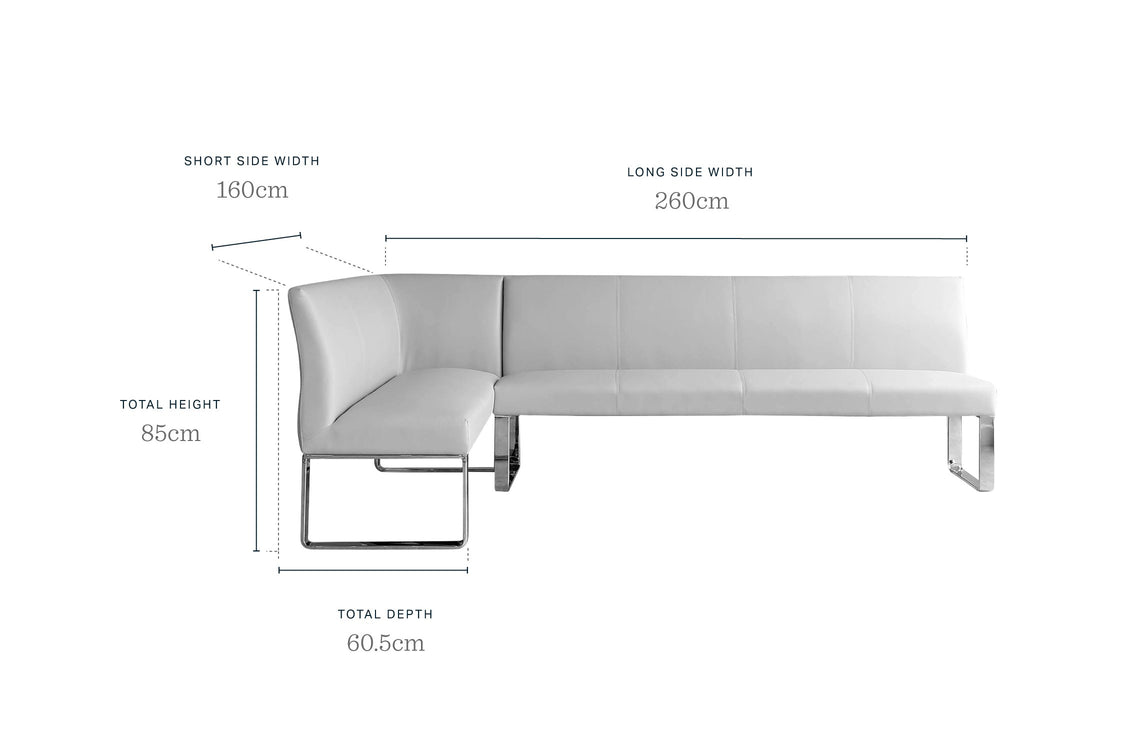 Loop 7 Seater Light Grey Faux Leather & Black Leg Right Hand Corner Bench