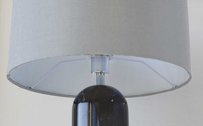 Louis Black Marble Shaded Table Lamp With Light Grey Shade