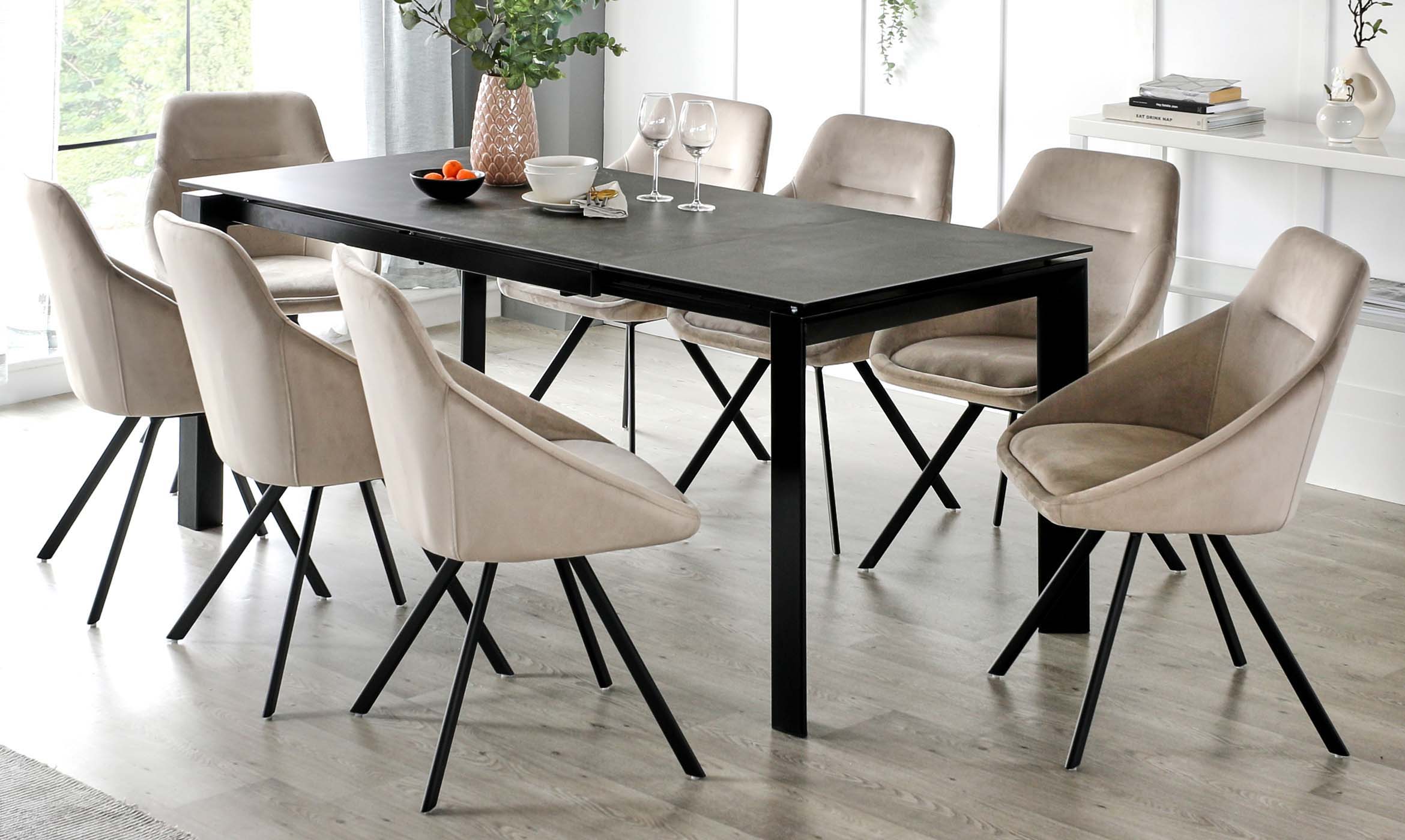 Louis Dark Grey Ceramic Extending 6 To 8 Seater Dining Table