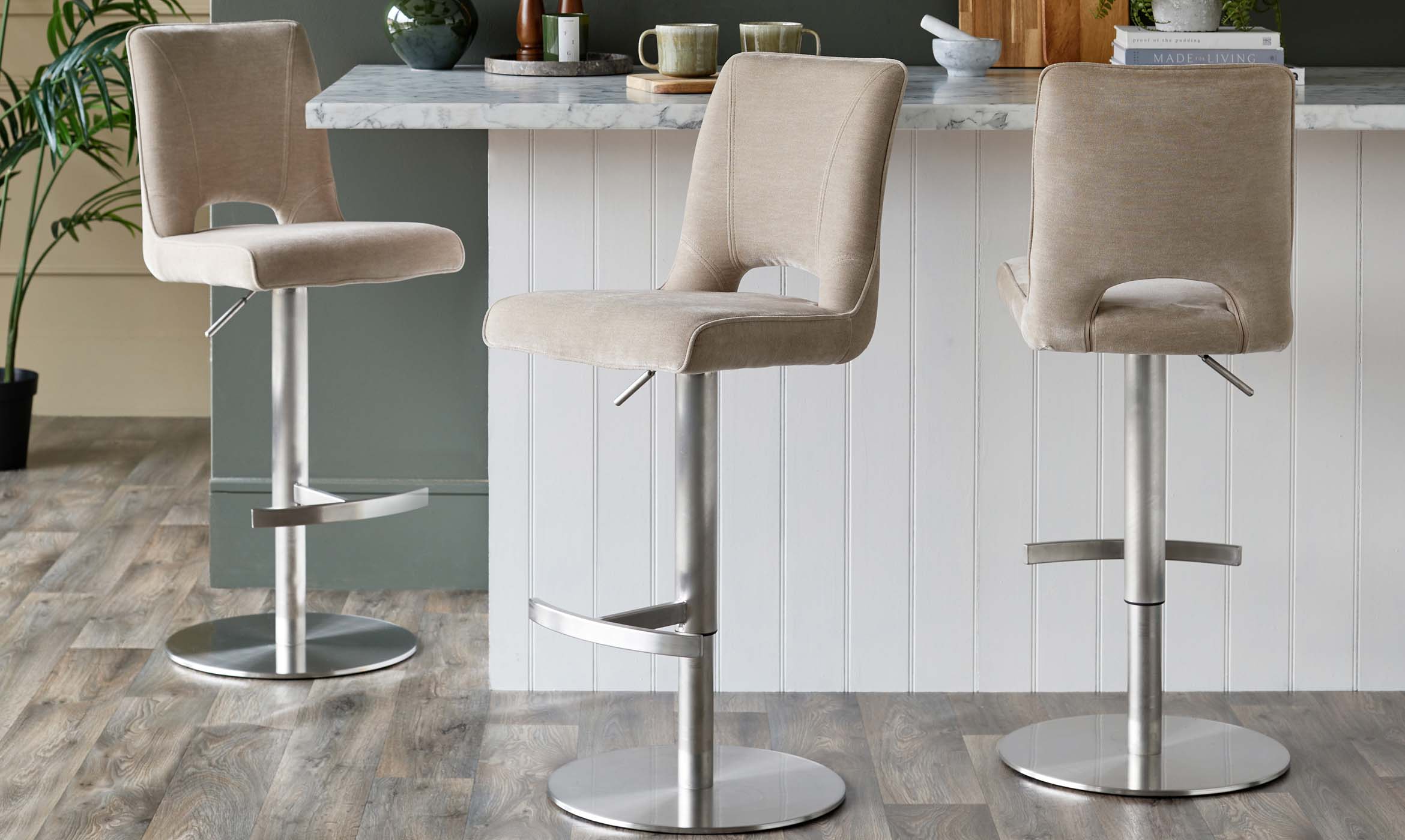 Ludo champagne fabric gas lift bar stool