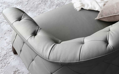 Luxe Modern Light Grey Real Leather And Dark Wood Leg Armchair