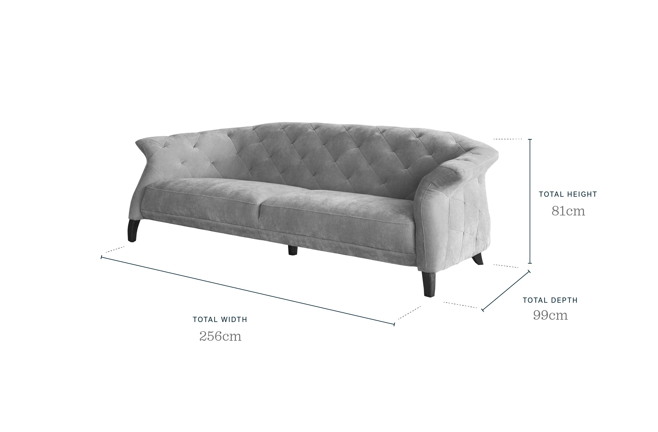 Luxe Large 3 Seater Light Grey Fabric Chesterfield Sofa