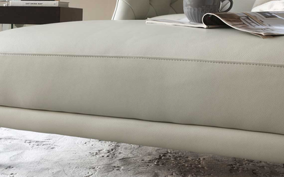 Luxe Modern Natural Grey Leather With Dark Wood Leg Footstool