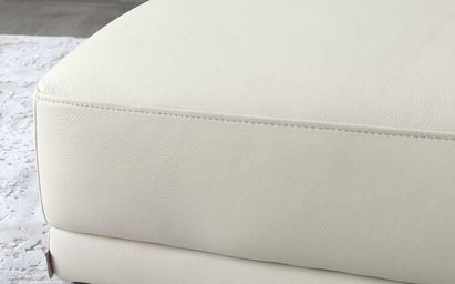 Luxe Modern White Leather With Dark Wood Leg Footstool