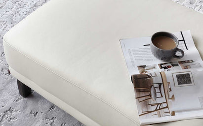 Luxe Modern White Leather With Dark Wood Leg Footstool