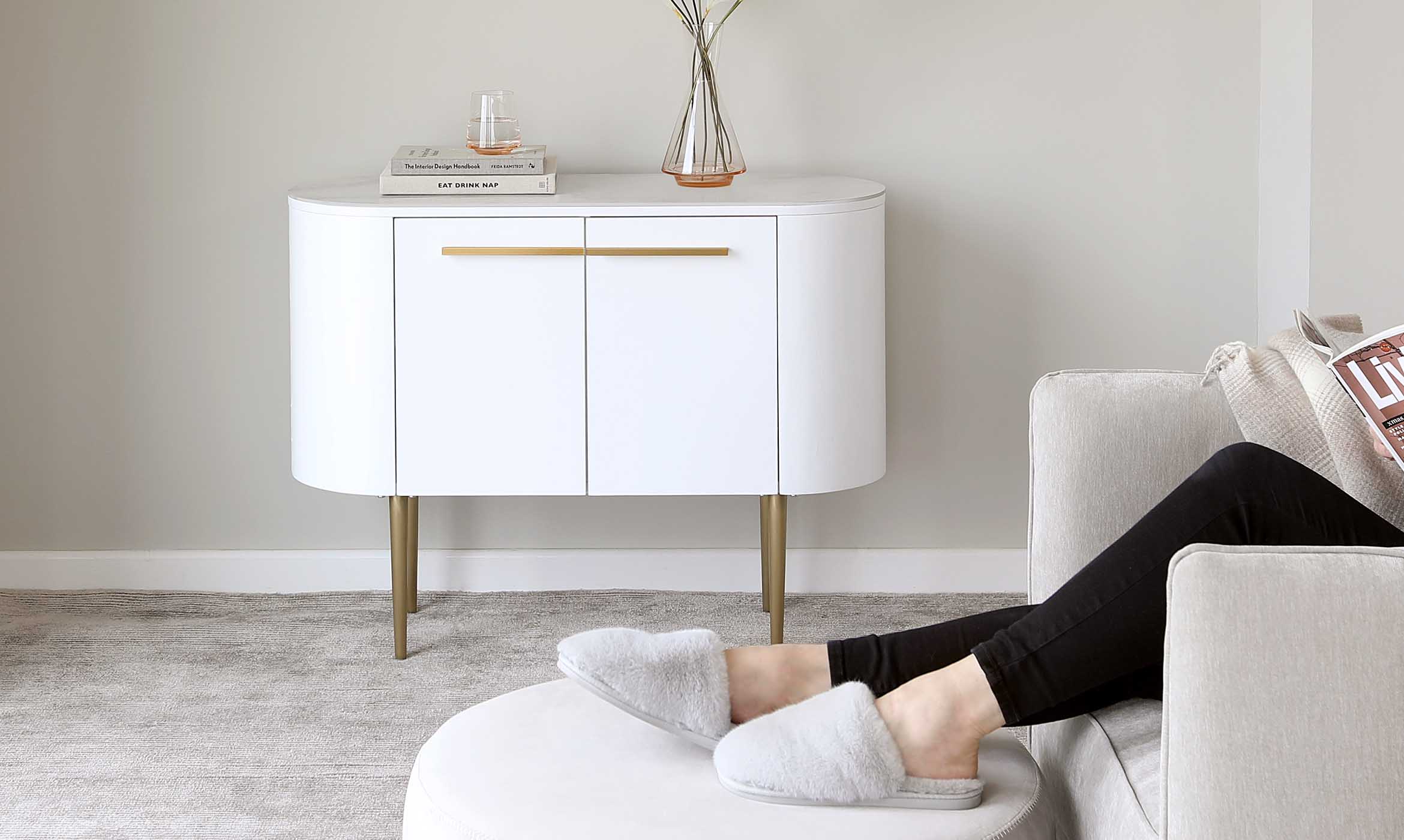 Manhattan White Oak and Marbled Ceramic Small Sideboard