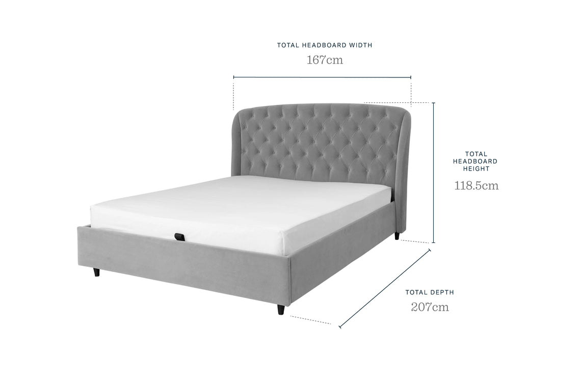 Manolo Light Grey Velvet Double Ottoman Storage Bed