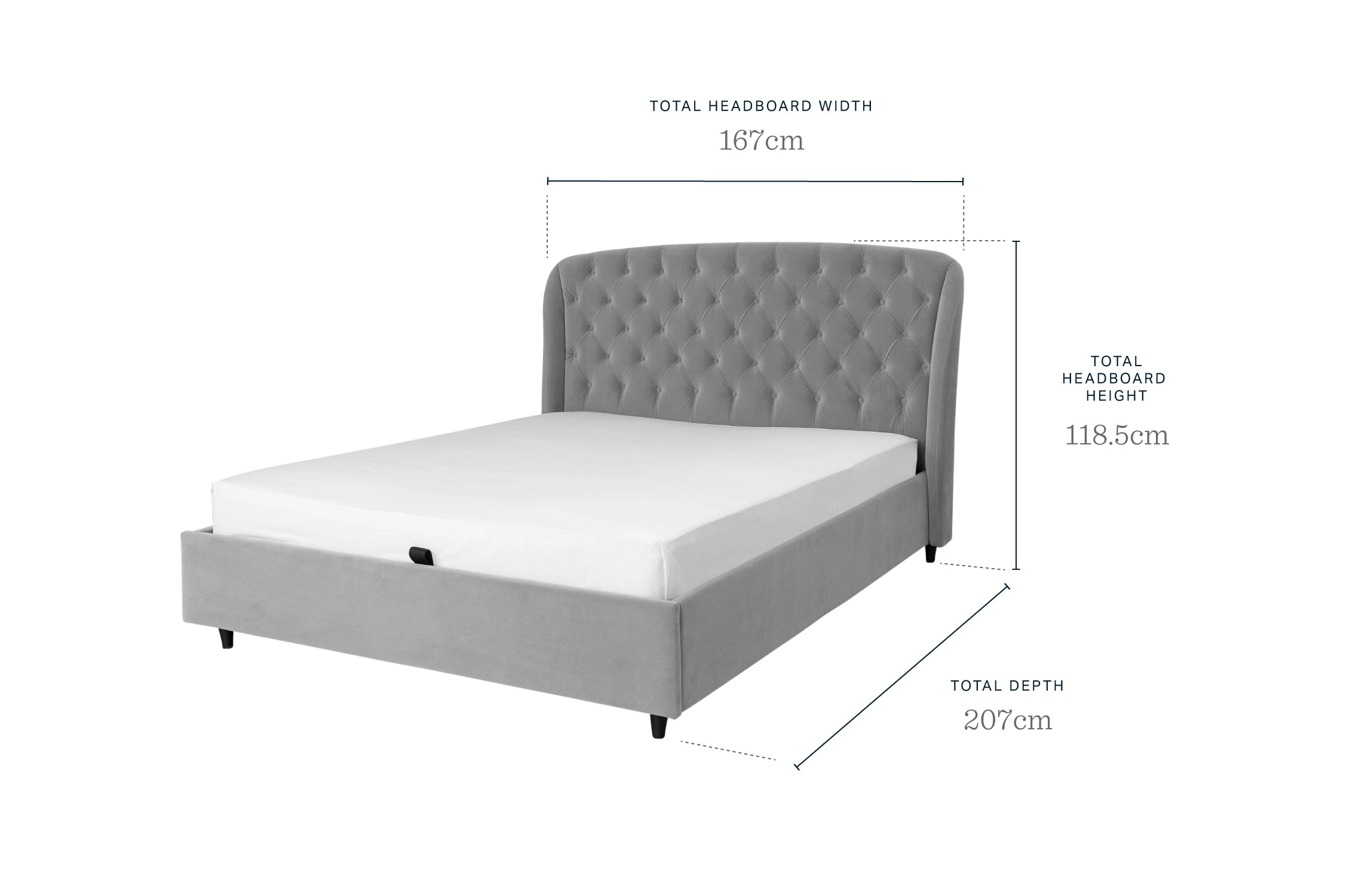 Manolo Light Grey Velvet Double Ottoman Storage Bed