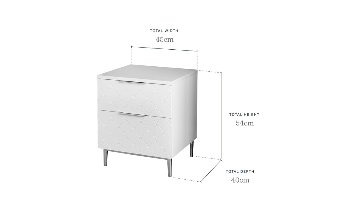 Maple White Scalloped 2 Drawer Bedside Table