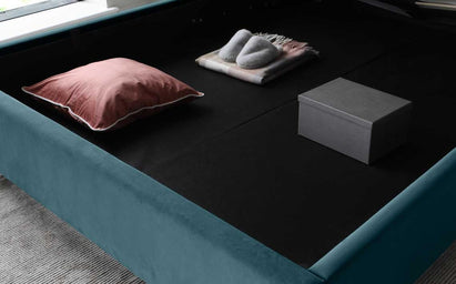 Maple Blue Velvet Super King Ottoman Storage Bed