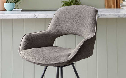 Marlow Swivel Black Metal Bar Stool Warm Grey Boucle