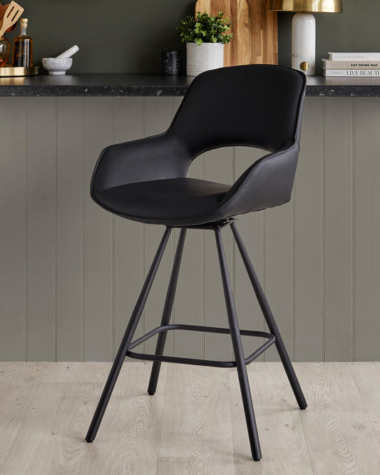 Marlow black faux leather swivel bar stool