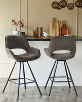 Marlow mocha fabric swivel bar stool