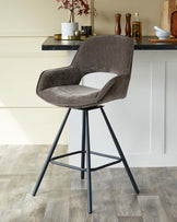 Marlow mocha fabric swivel bar stool