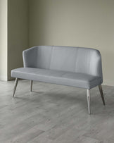 Mellow 3 Seater Stainless Steel Dining Bench with Backrest : Mid Grey Faux Leather