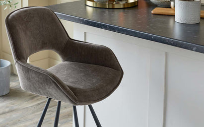 Marlow mocha fabric swivel bar stool