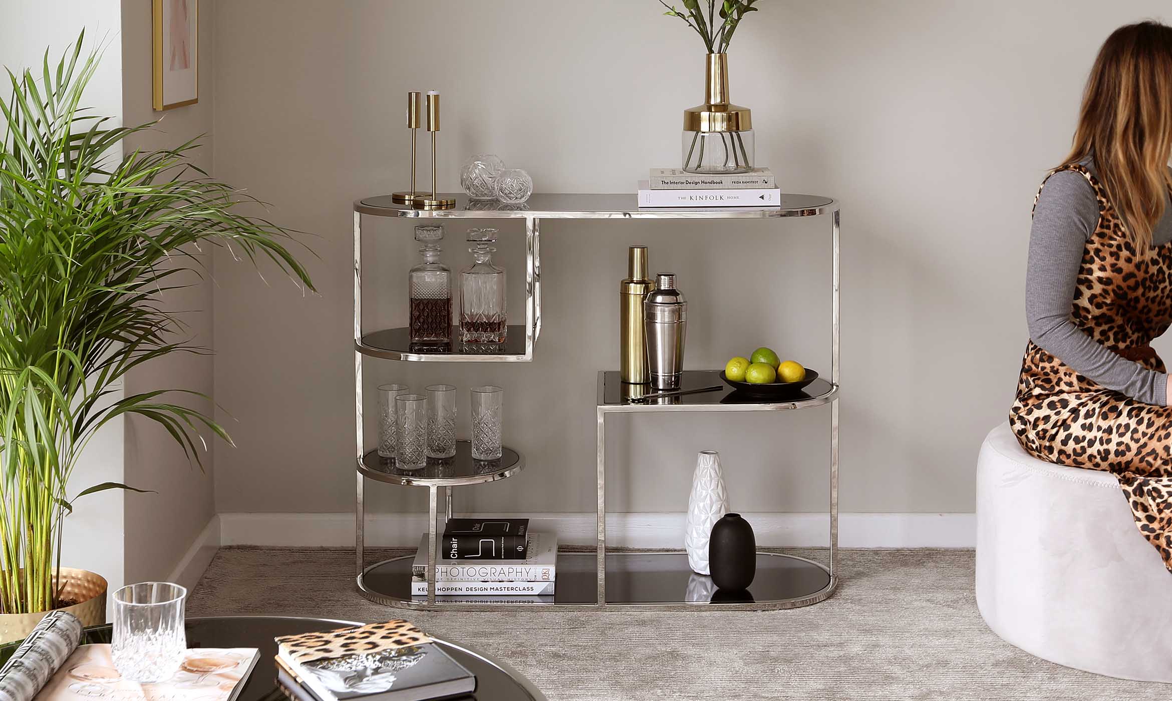 Monroe Smoked Mirror & Stainless Steel Console Table