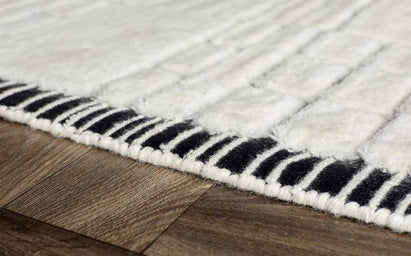 Mosaic Medium Sculpted Wool Rug Cream and Black