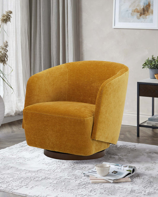 Natalia ochre chenille swivel accent chair