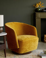 Natalia ochre chenille swivel accent chair