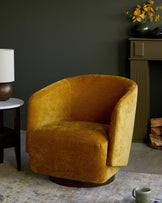 Natalia ochre chenille swivel accent chair