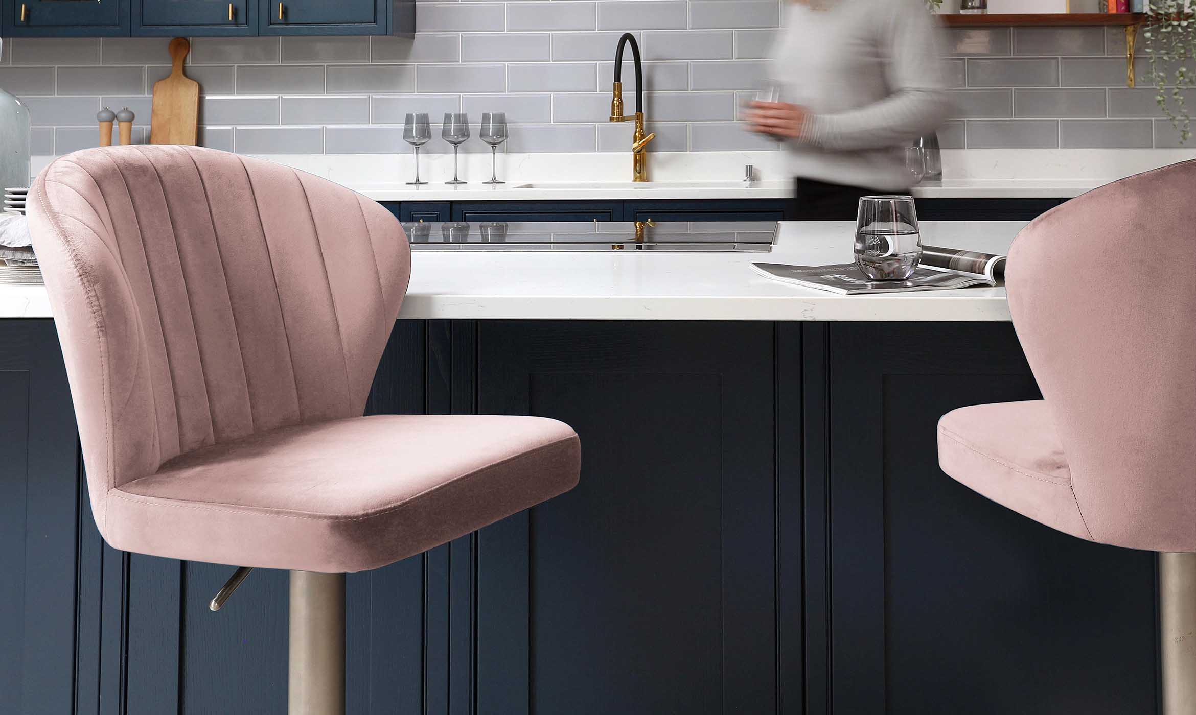 Harper Pink Velvet Gas Lift Bar Stool