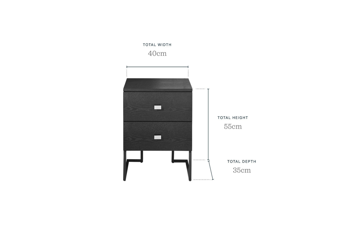 Odele Black Ash 2 Drawer Bedside Table