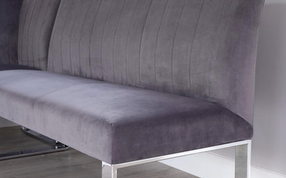 Ophelia Dark Grey Velvet And Stainless Steel 5 Seater Left Hand Corner Bench