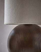 Orlan natural linen and dark wood table lamp