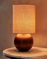 Orlan natural linen and dark wood table lamp