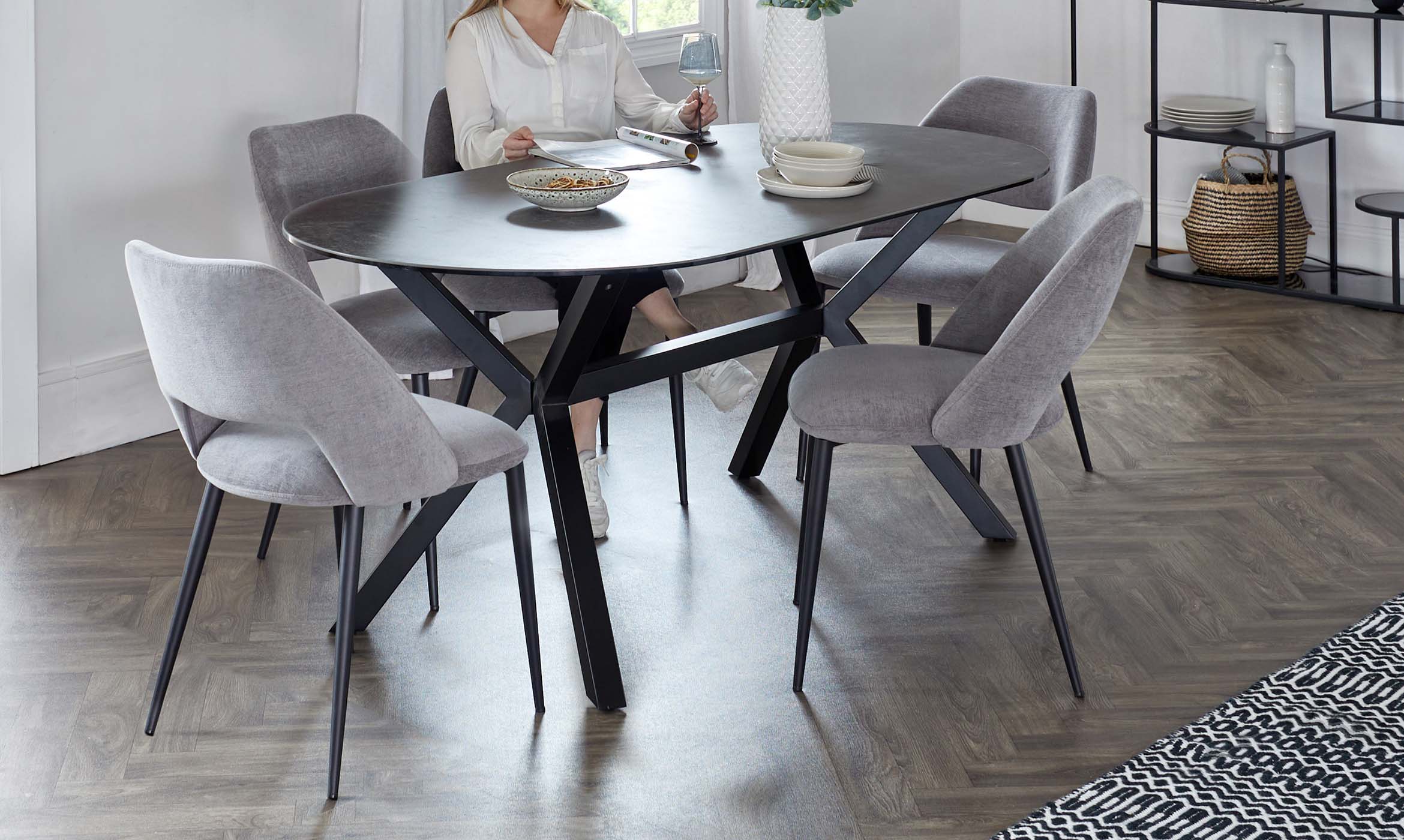 Lottie Dark Grey Fabric Dining Chair (Sold in pairs)