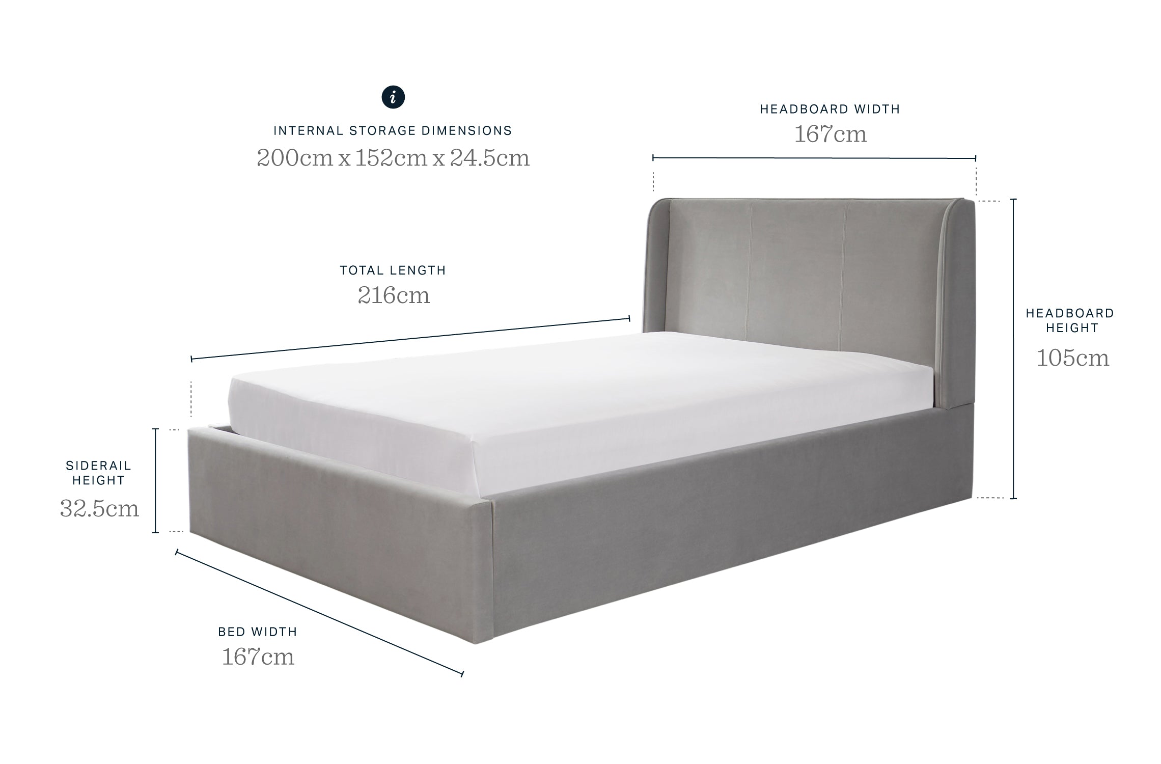 Paolo Light Grey Velvet King Size Ottoman Bed