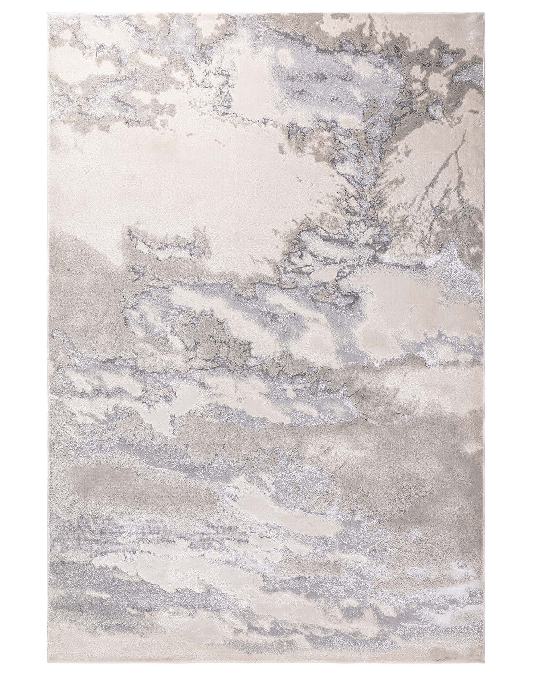 Luxurious contemporary rug with an abstract marble-like pattern in shades of grey and beige, suitable for modern and elegant interiors.