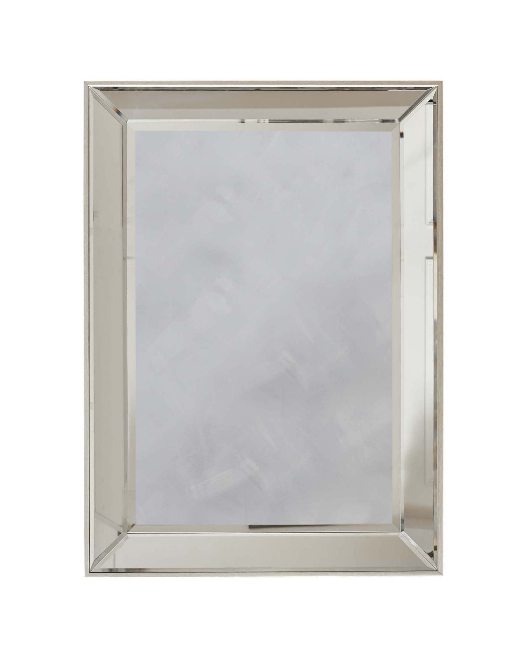 Elegant square mirror with a sleek, reflective silver frame.