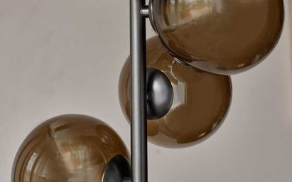 Riley Satin Nickel Floor Lamp with Mocha Glass Bauble