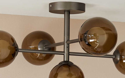 Riley Satin Nickel Semi Flush Pendant Light with Mocha Glass Bauble