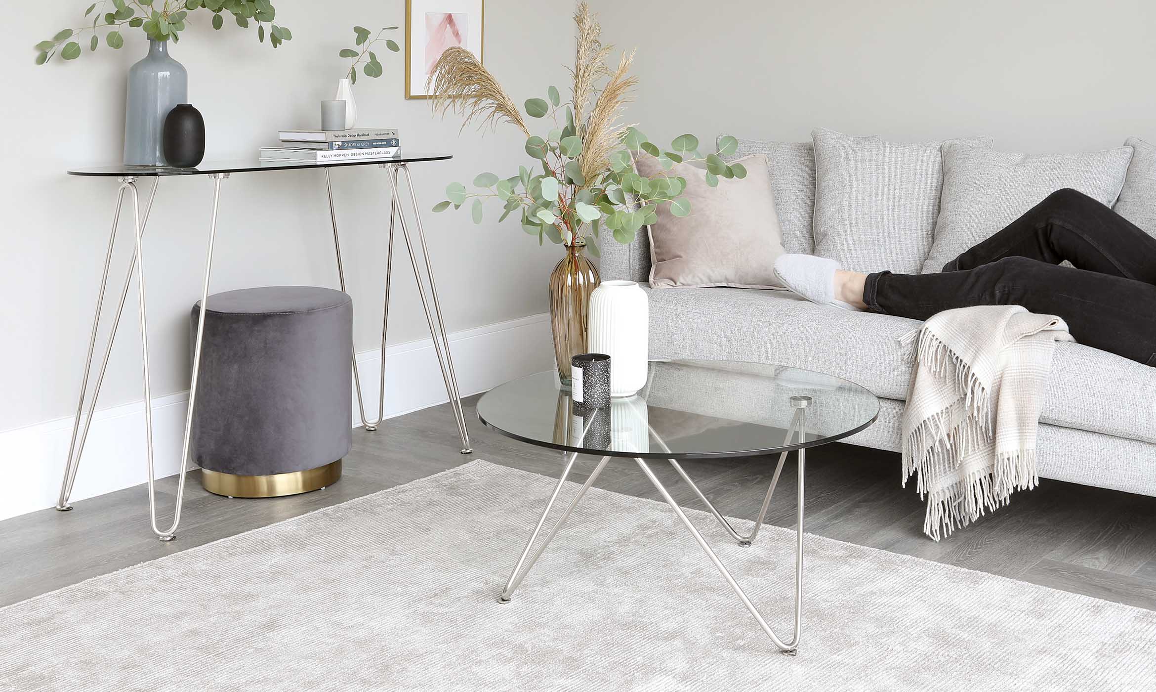 Ripple Glass and Polished Stainless Steel Coffee Table