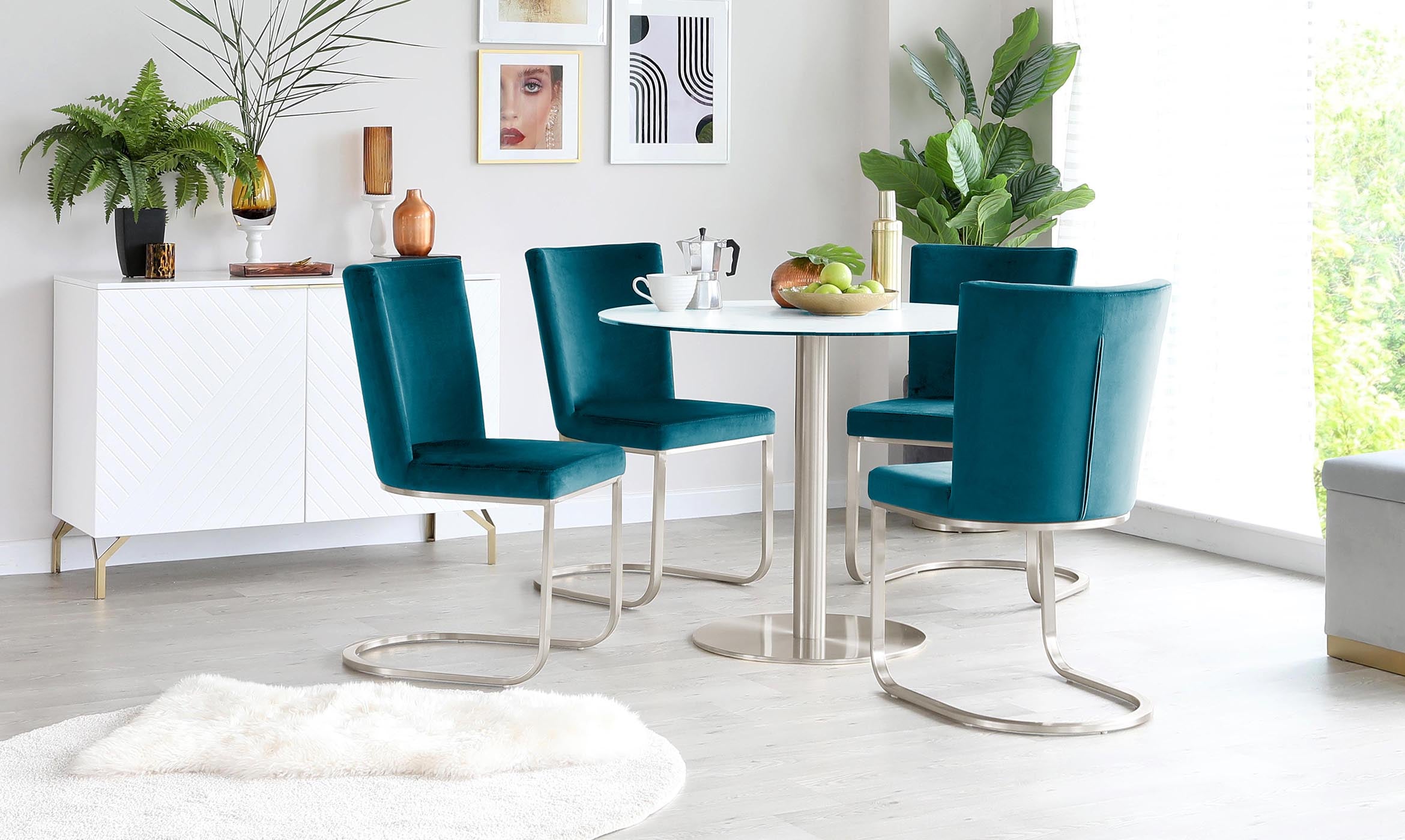 Form Dark Teal Velvet And Brushed Steel Dining Chair (Sold in pairs)