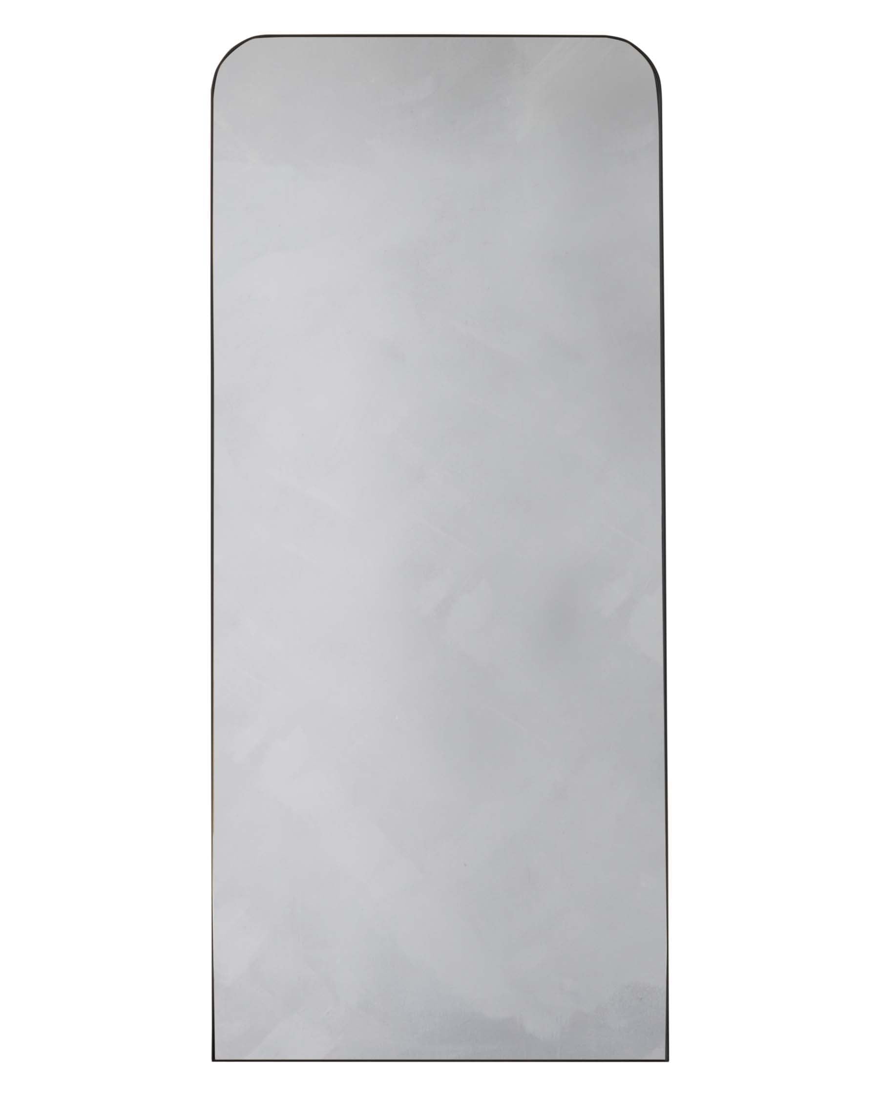 Sorry, there is no furniture visible in this image. The image is of a simple vertical mirror with rounded corners and no visible frame, suitable for a variety of interior settings.