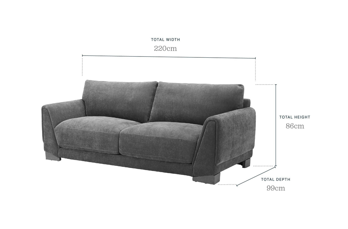 Saige mid grey fabric 3 seater sofa with natural wood legs