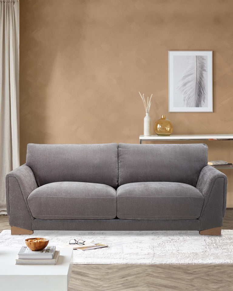 Saige mid grey fabric 3 seater sofa with natural wood legs