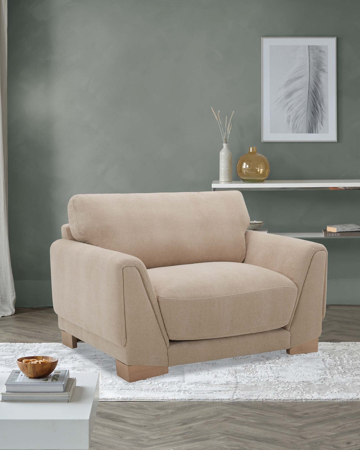 Saige natural boucle armchair with natural wood legs